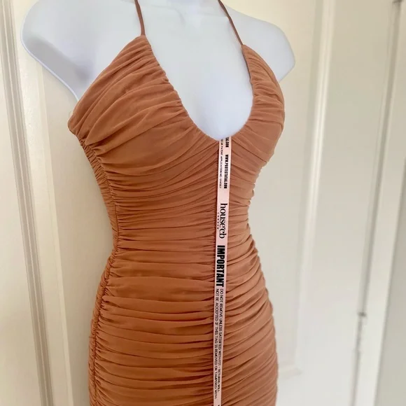NWT House of CB Tiarra nude ruched mesh midi dress - Picture 6 of 11